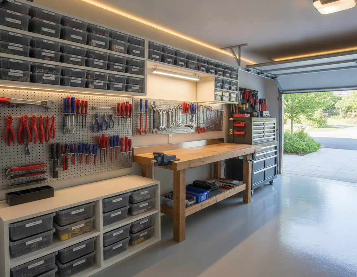 Double Garage Organization With Storage